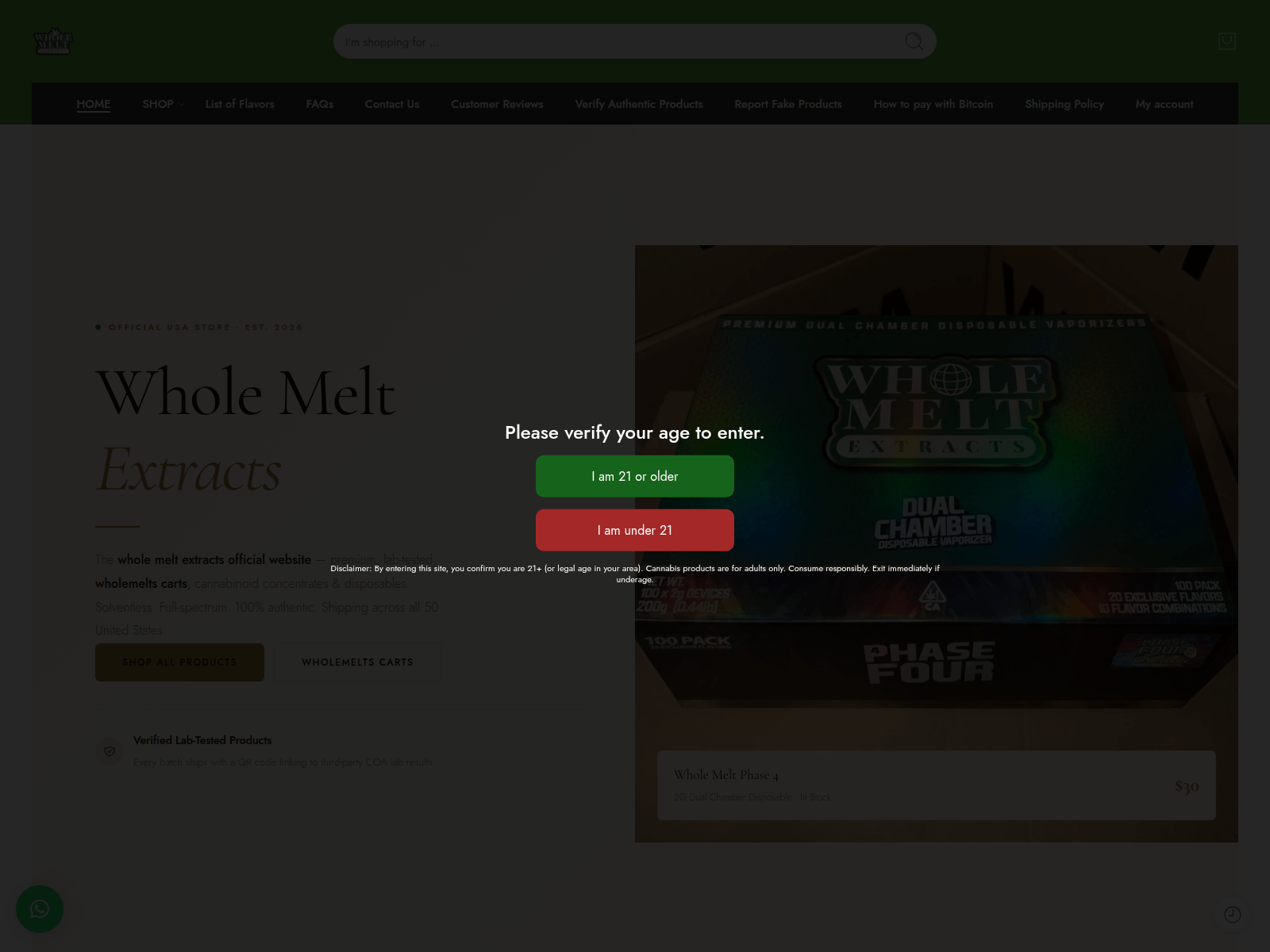Screenshot of wholemeltextractofficialstore.com