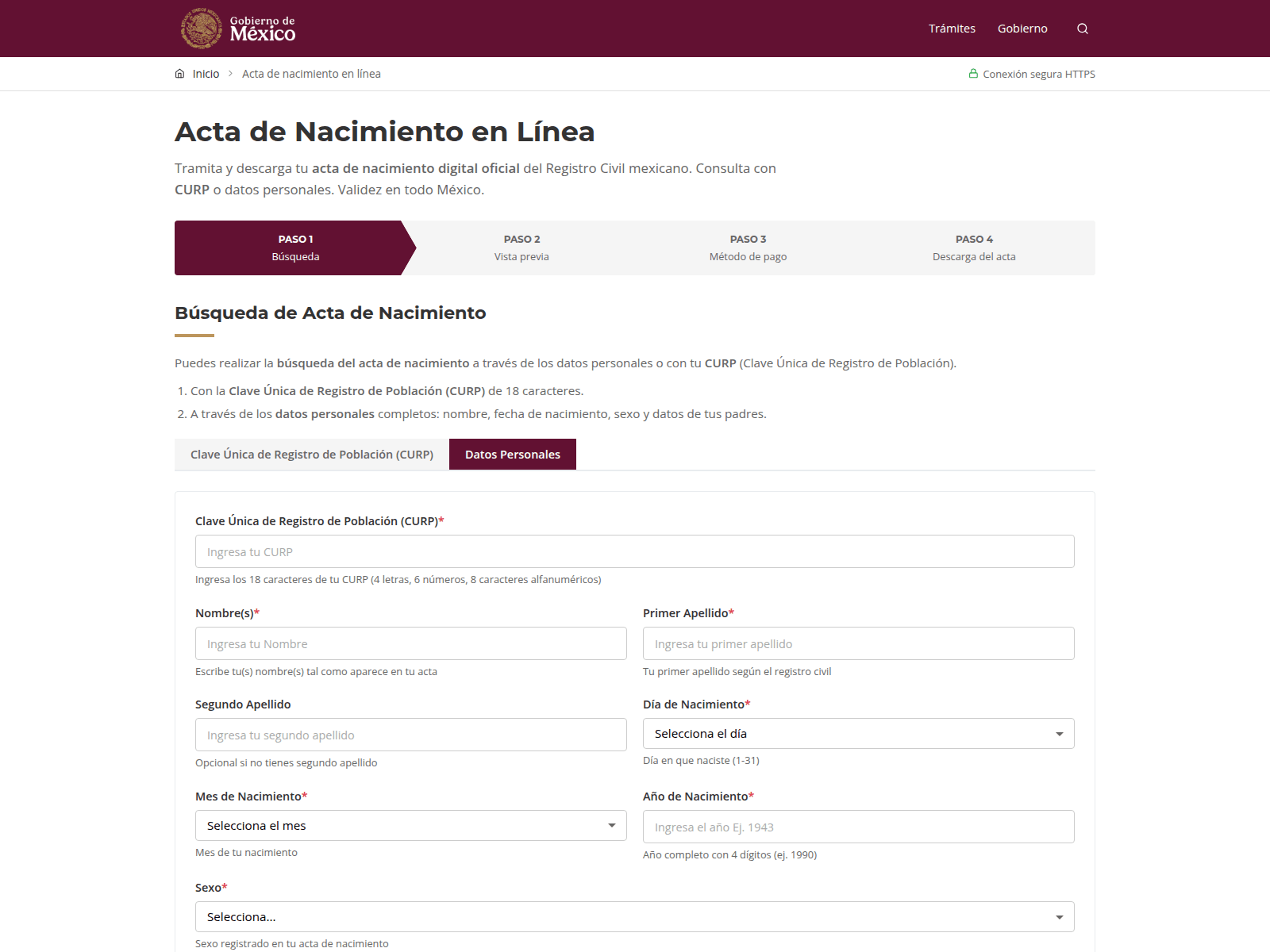 acta-registrocivil.com.mx のスクリーンショット