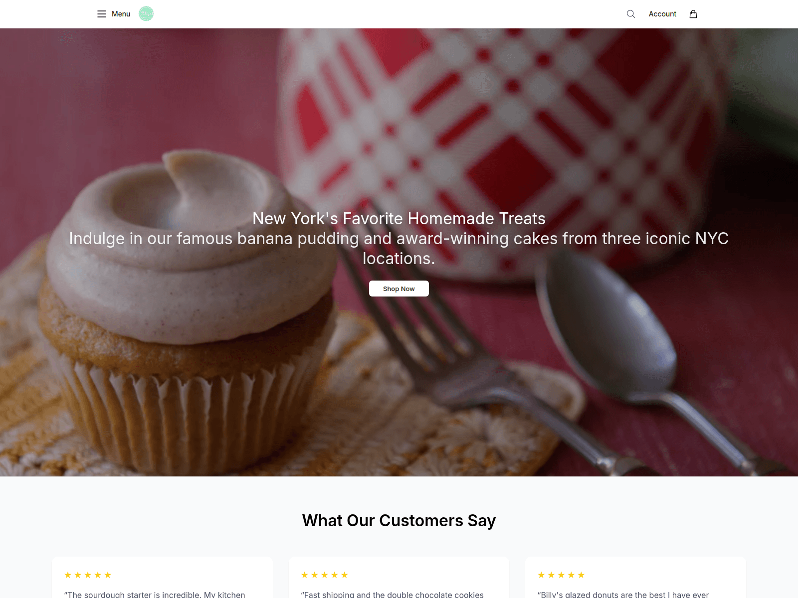 Screenshot of billysbakeryshop.shop