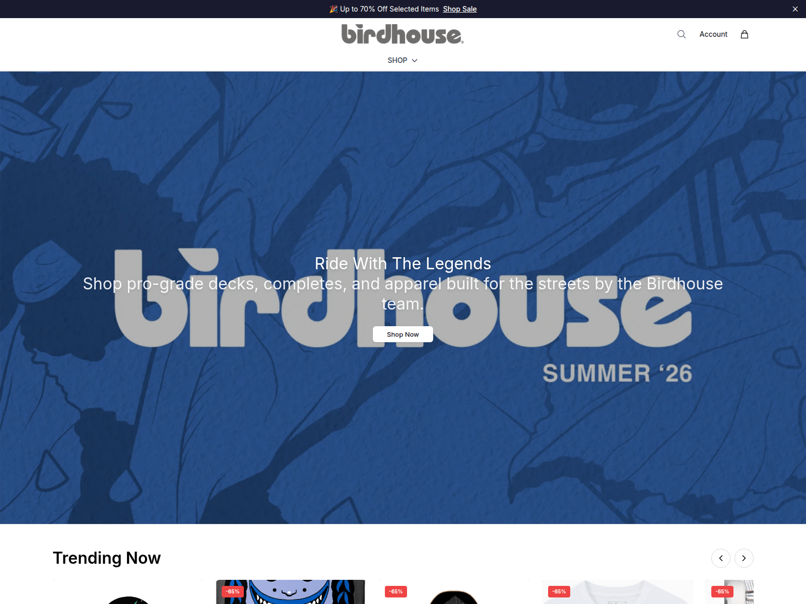Screenshot of birdhouseskateboards.shop