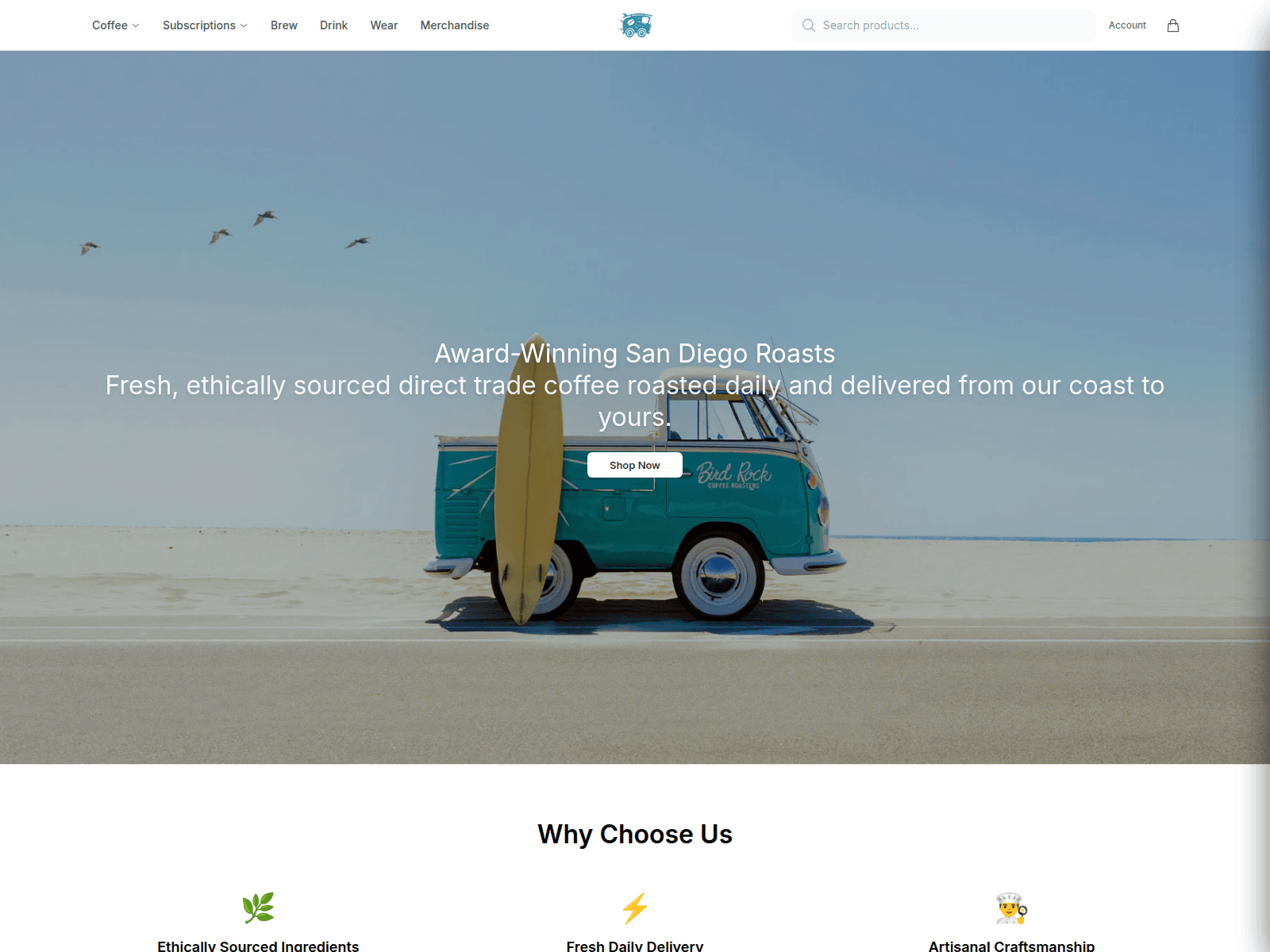 Screenshot of birdrockcoffee.shop