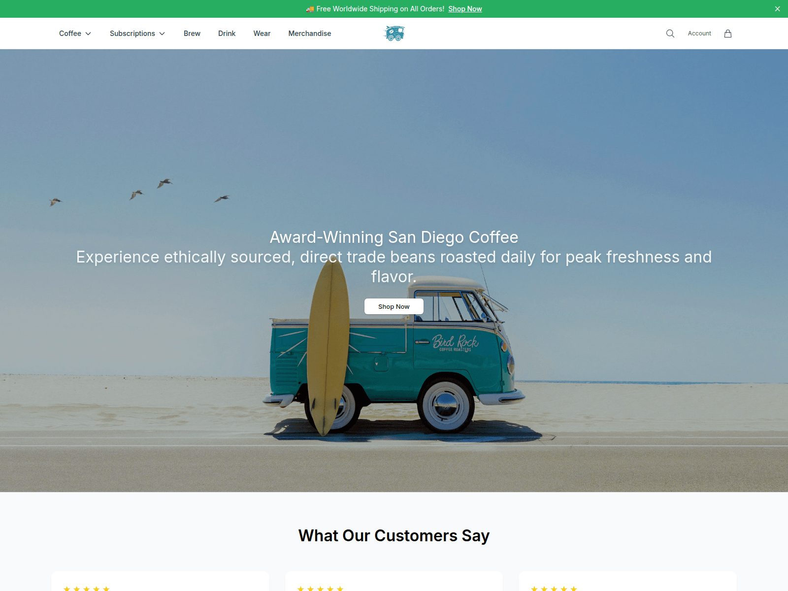 Screenshot of birdrockcoffeeroasters.shop