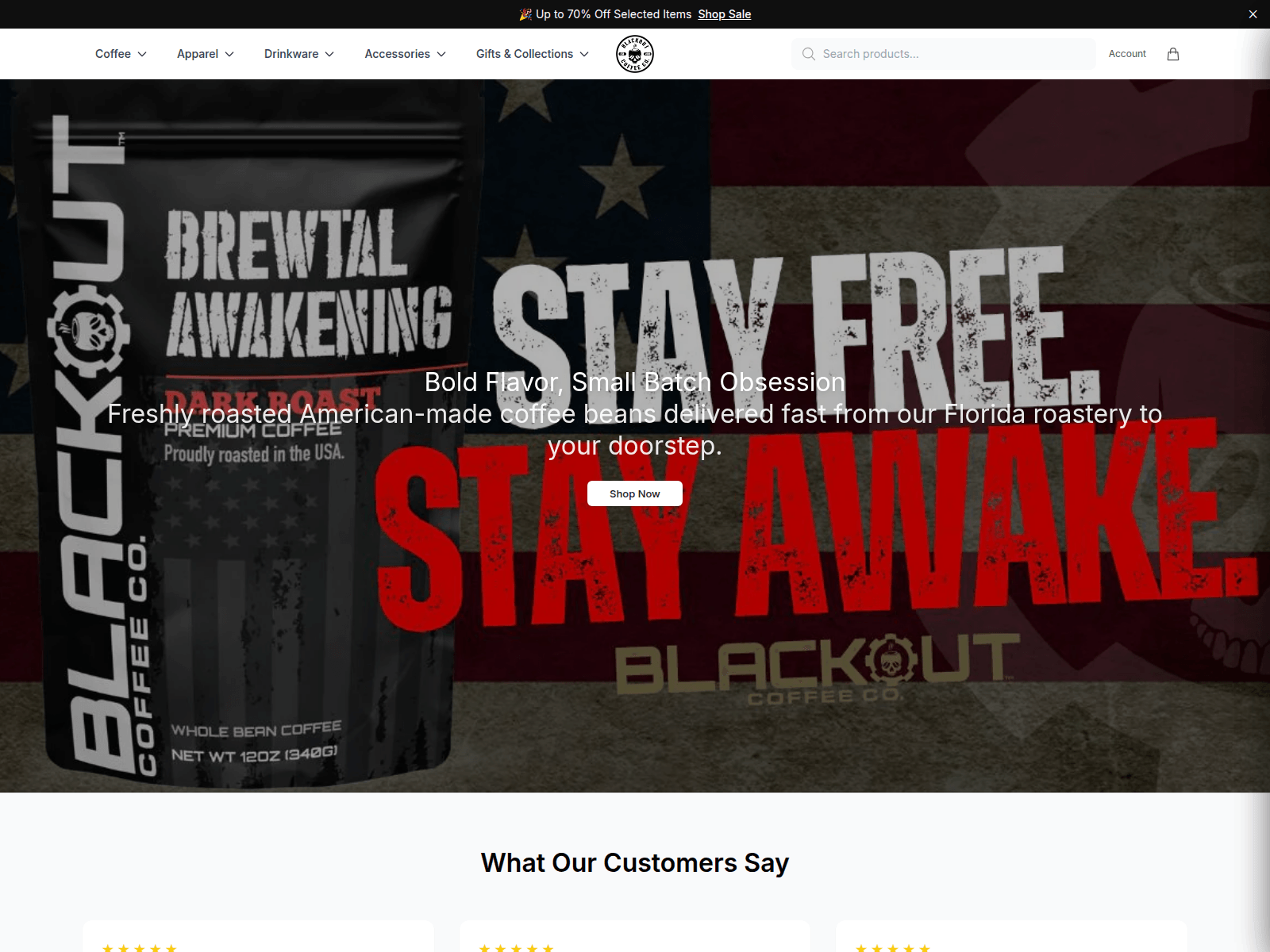 Screenshot of blackoutcoffeecohub.shop