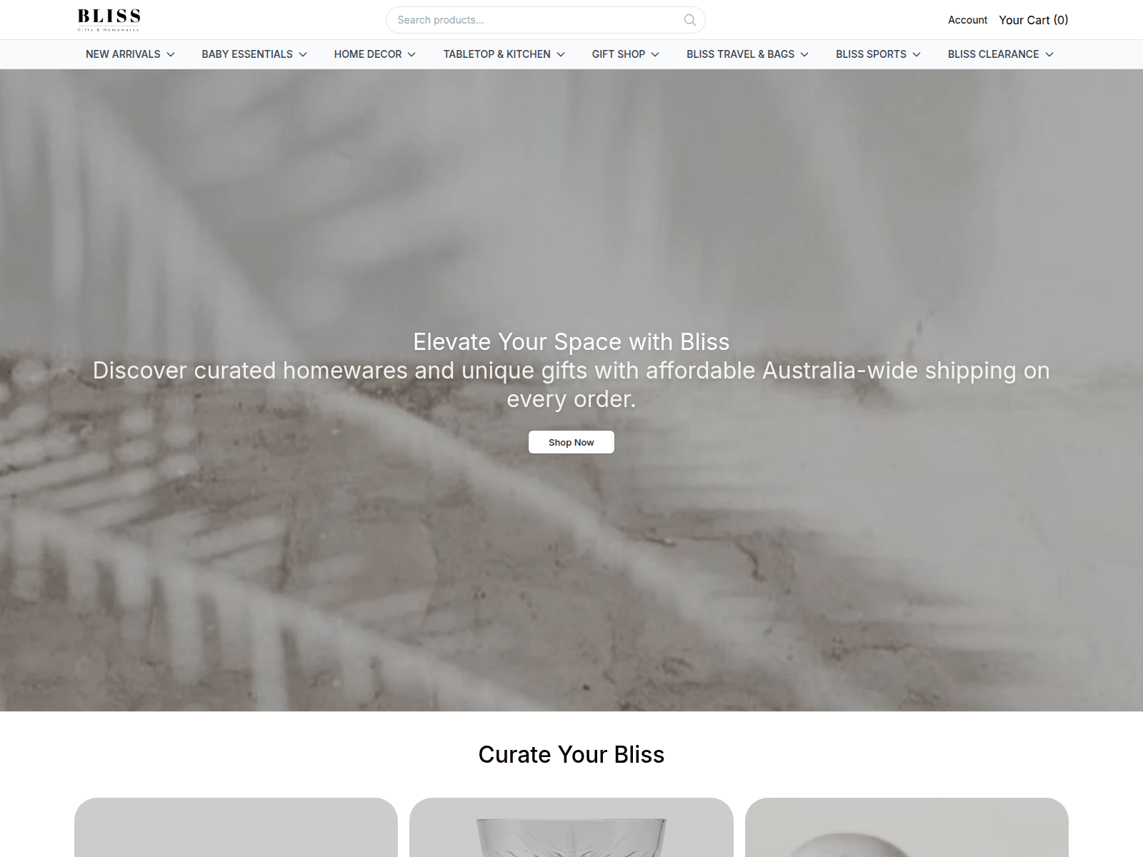 Screenshot of blissgiftshomewaresco.shop