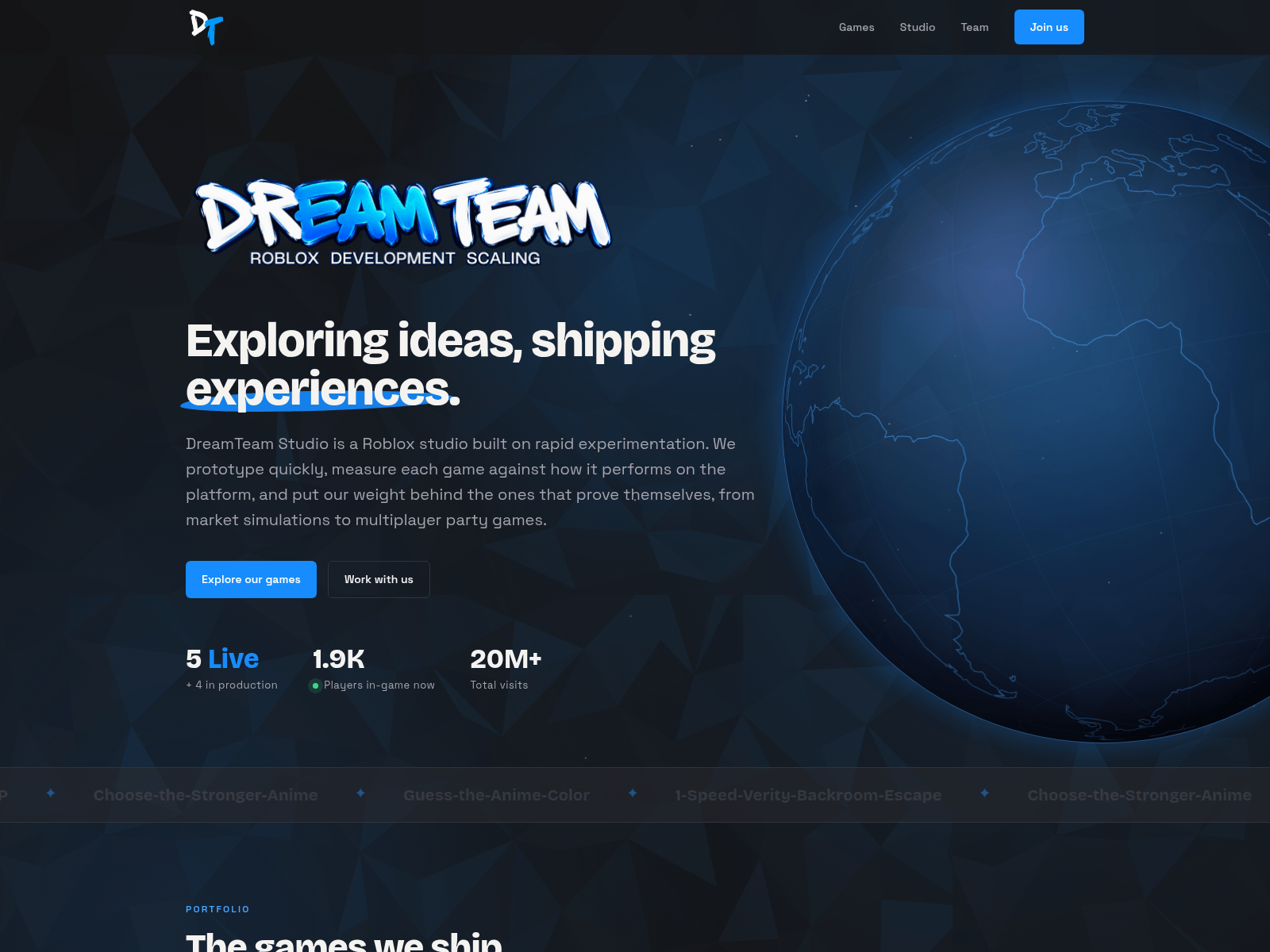 Снимок экрана dreamteamworks.com