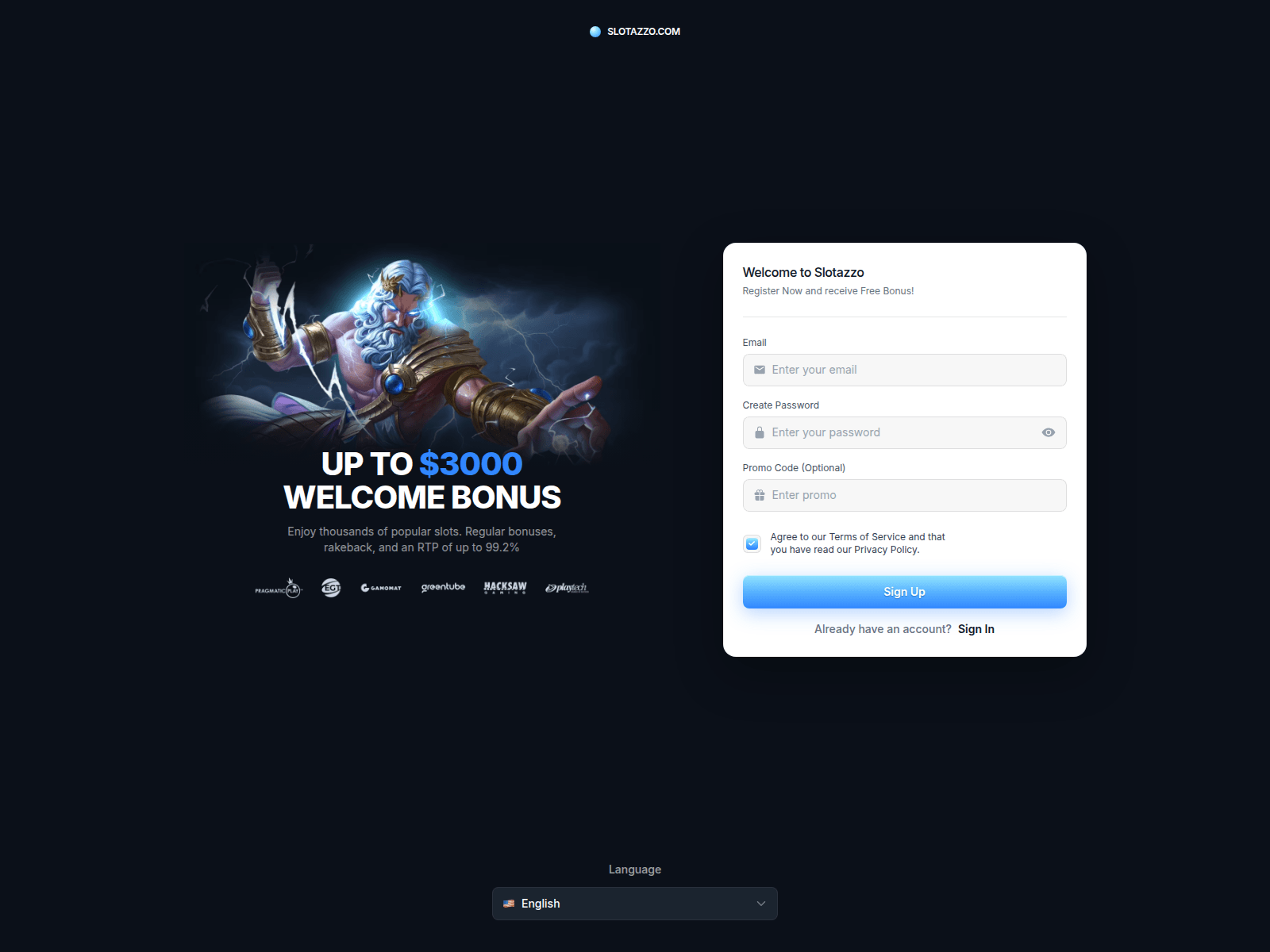 Screenshot of slotazzo.com