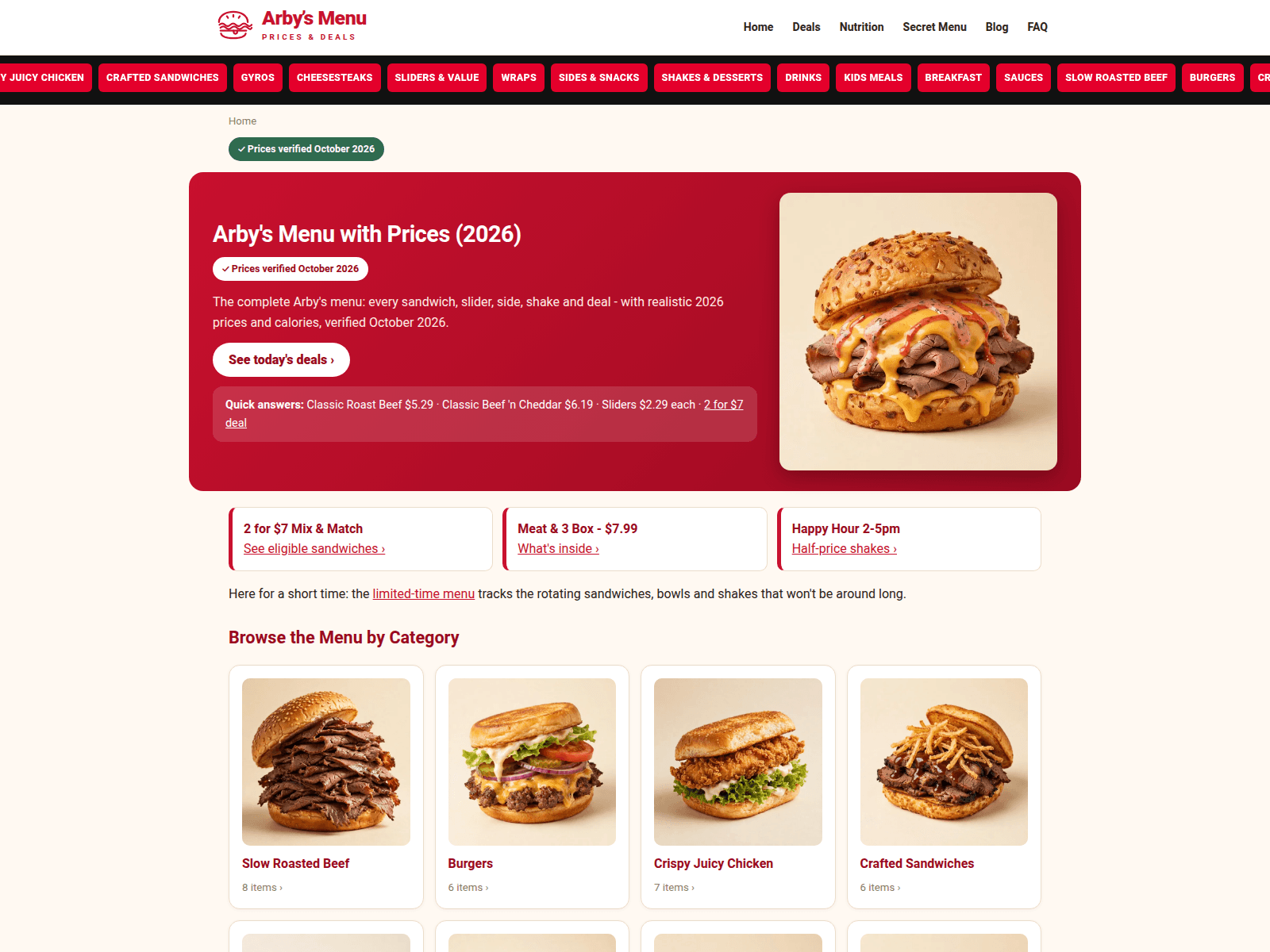 Screenshot of arbymenuwithprices.com