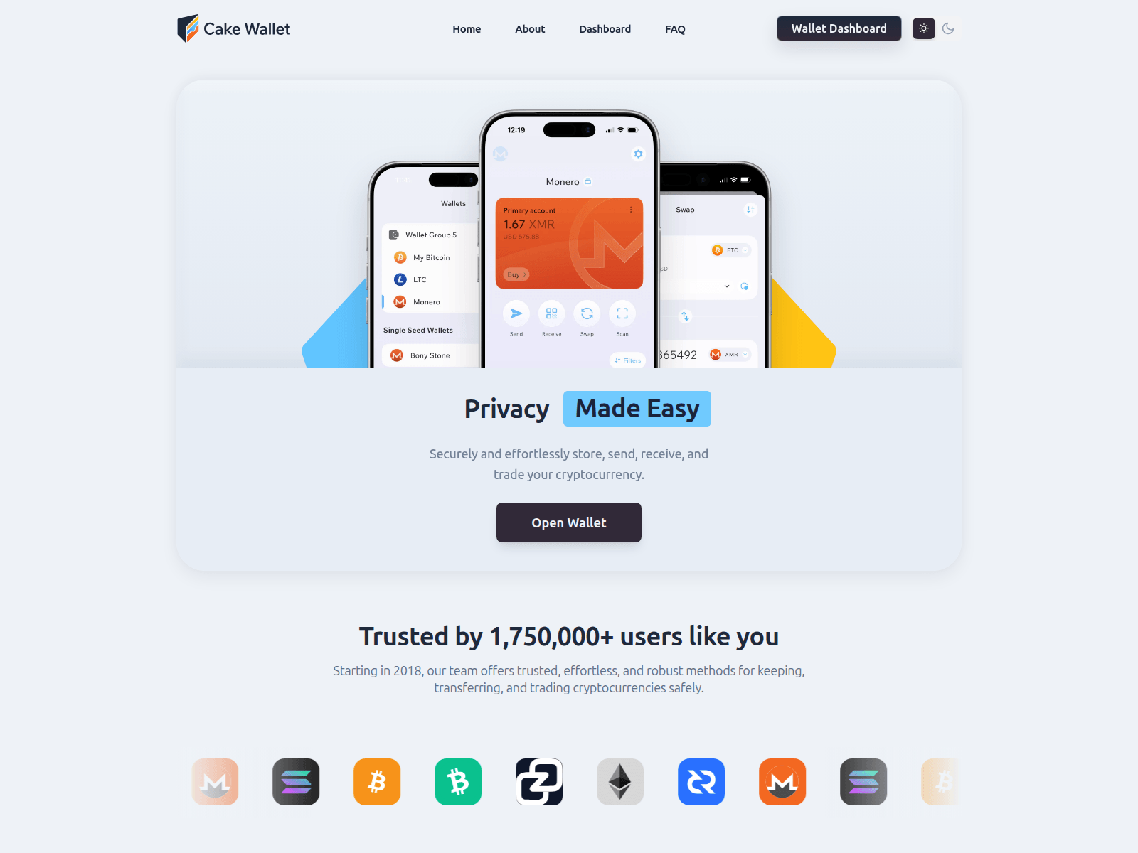 Screenshot of cakewallets.at