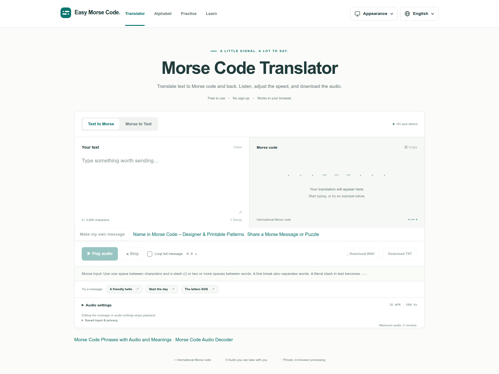 Screenshot of easymorsecode.com