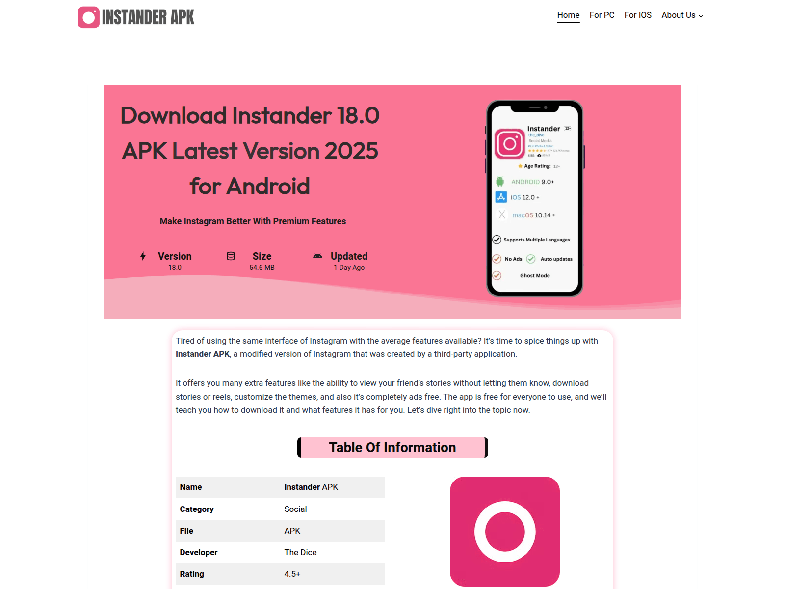 Screenshot of getinstander.net
