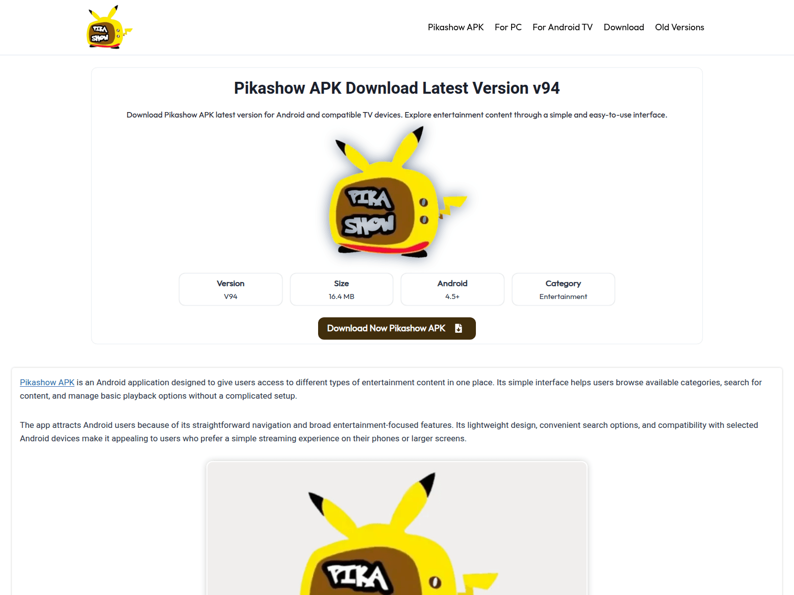 Screenshot of getpikashow.app