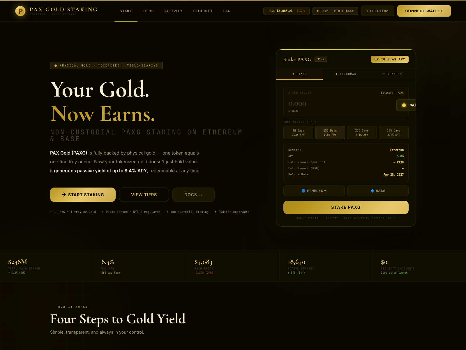 Screenshot of paxgoldstaking.com