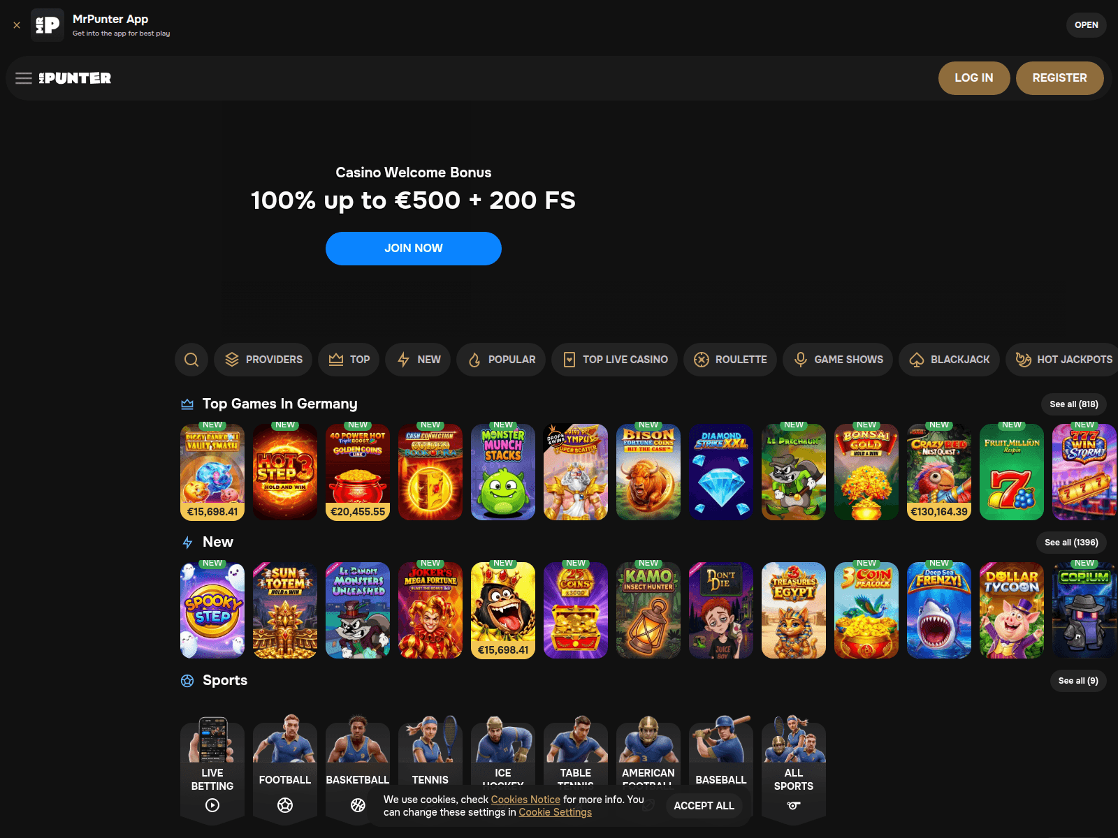 Снимок экрана mrpunter.com