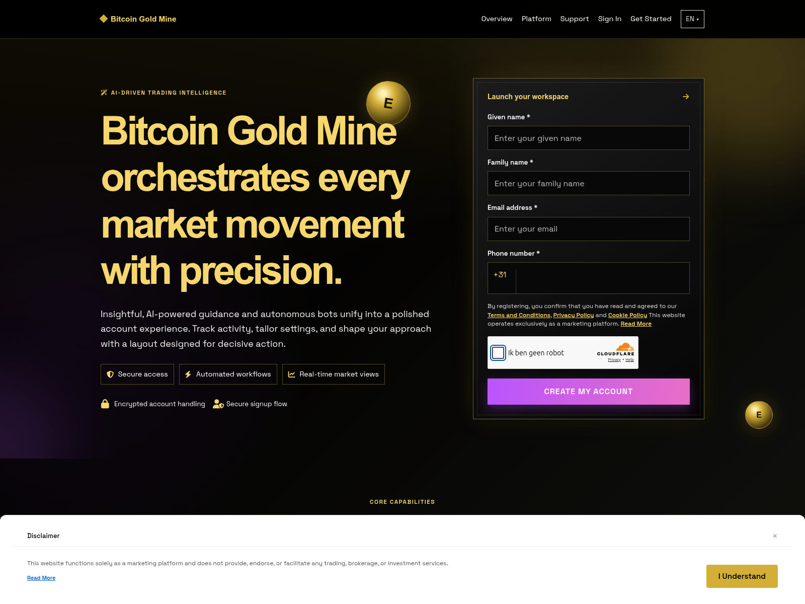 Screenshot of bitcoingoldmineplatform.pro