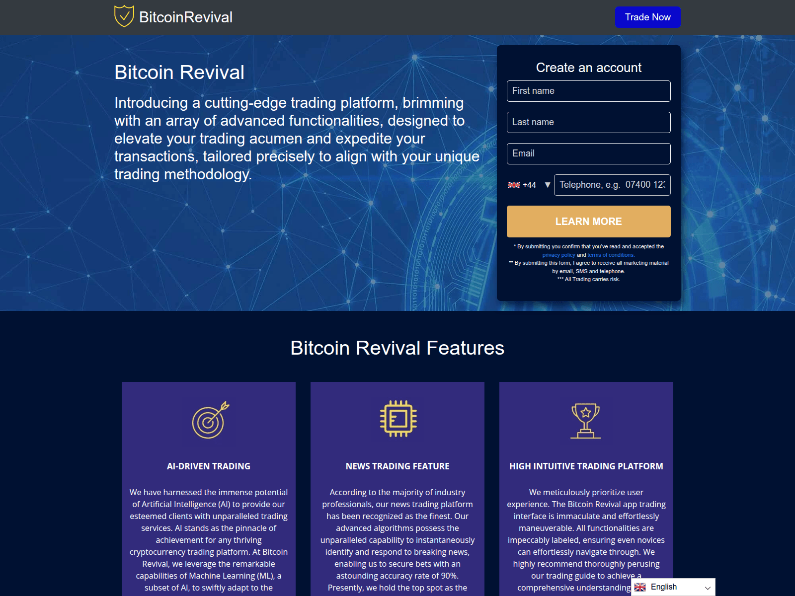 Captura de pantalla de bitcoinrevival.org