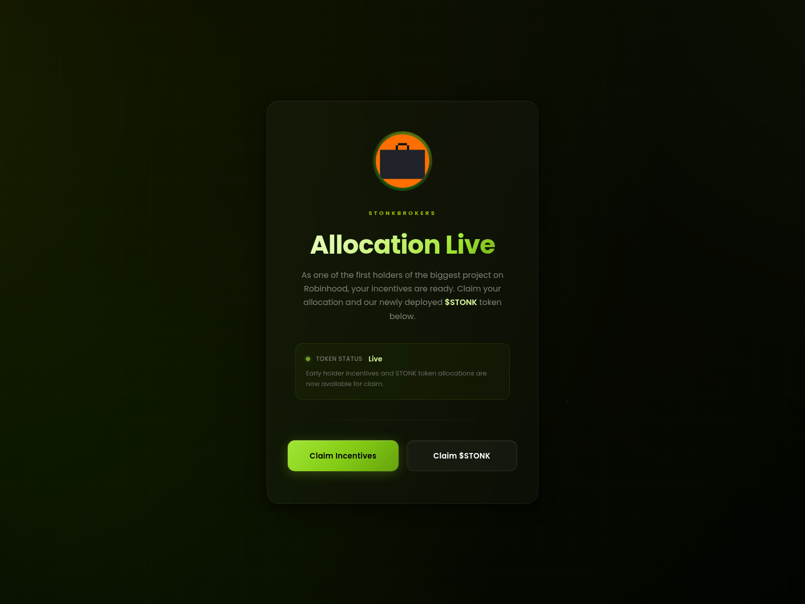 Знімок екрана stoktoken.live