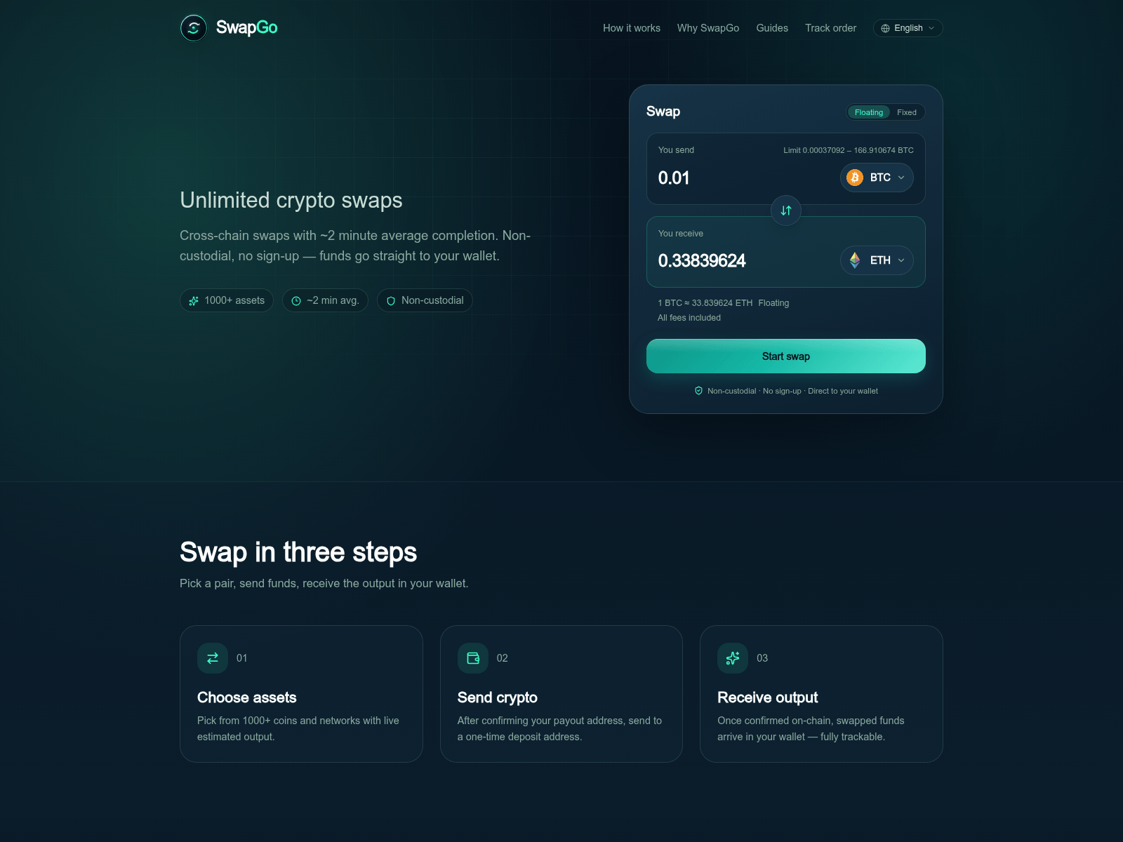 Снимок экрана swapgo.io