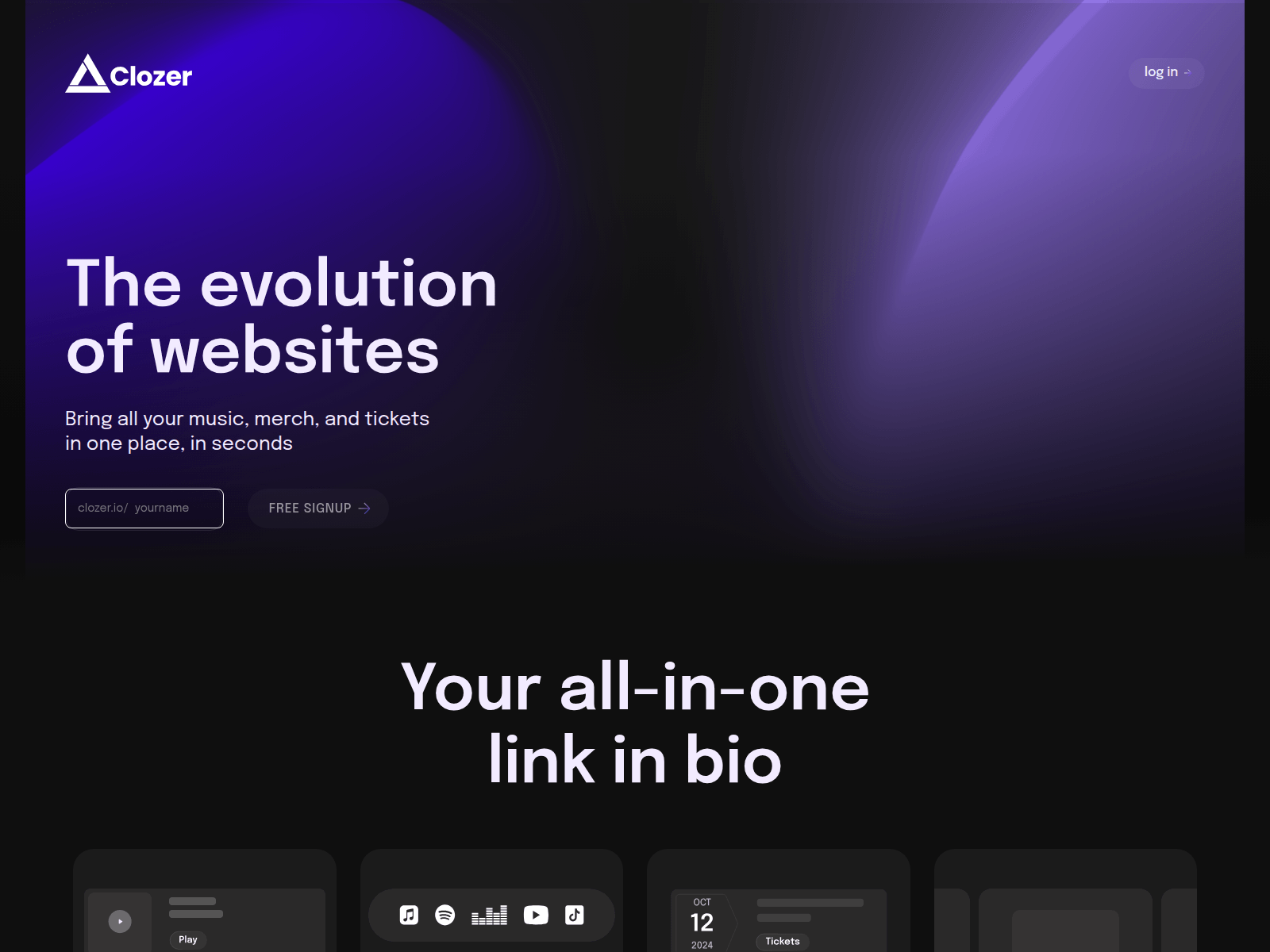 Снимок экрана clozer.io