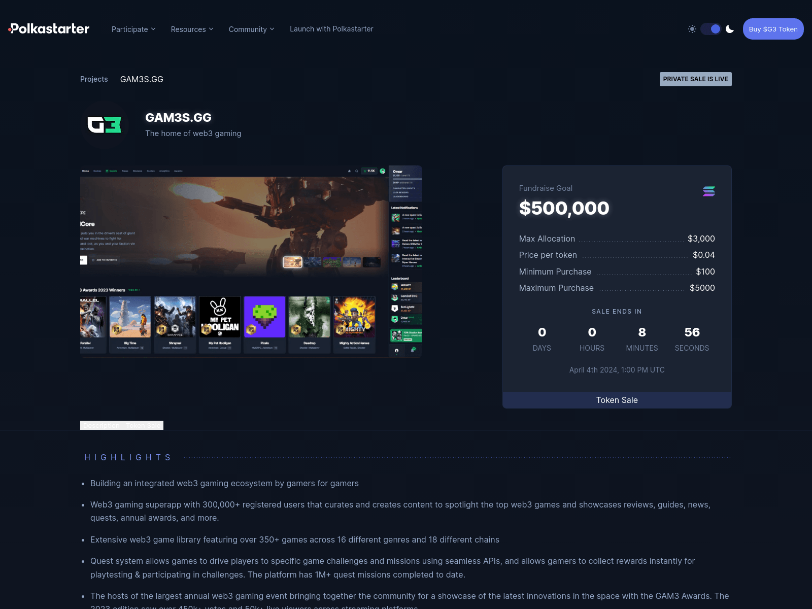 Screenshot of polkastarter.sale