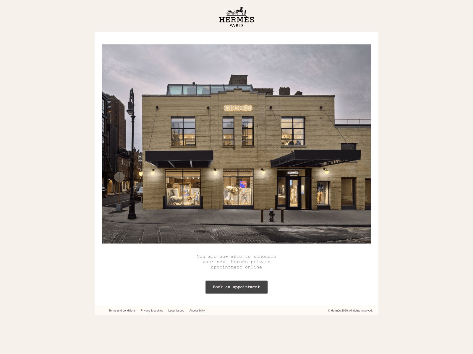Знімок екрана appointments.hermes.com