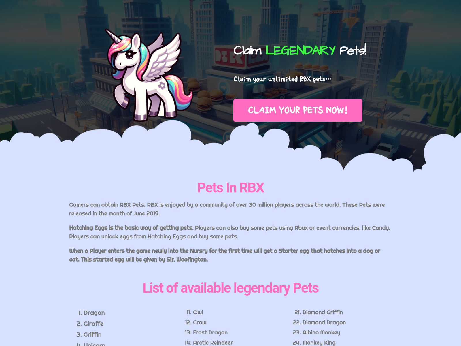 Captura de tela de rbxclaimpets.com