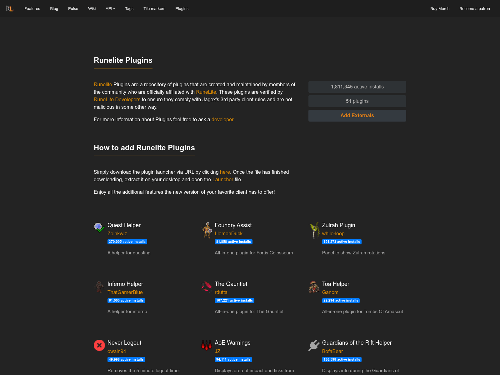 Screenshot of plugins-runelite.net