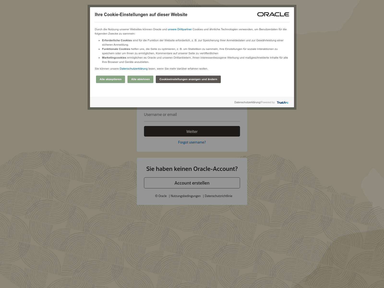 Screenshot von itweb.oracle.com