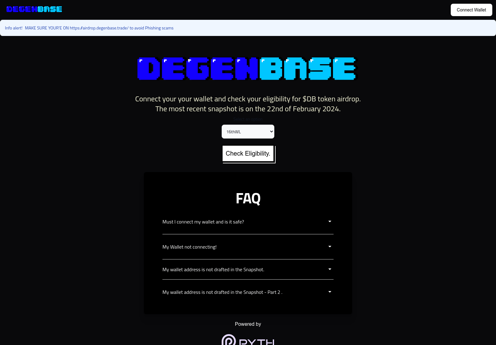Screenshot of airdrop.degenbase.trade