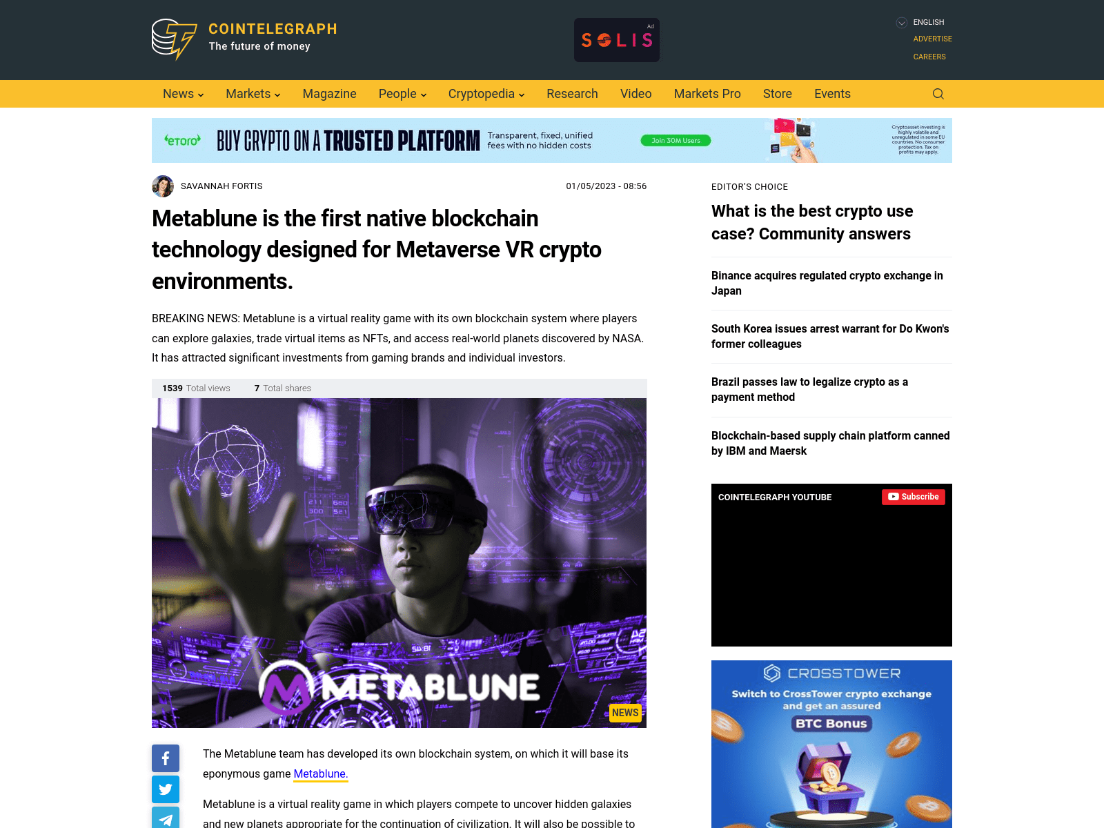 Screenshot of cointelegraphnews.org