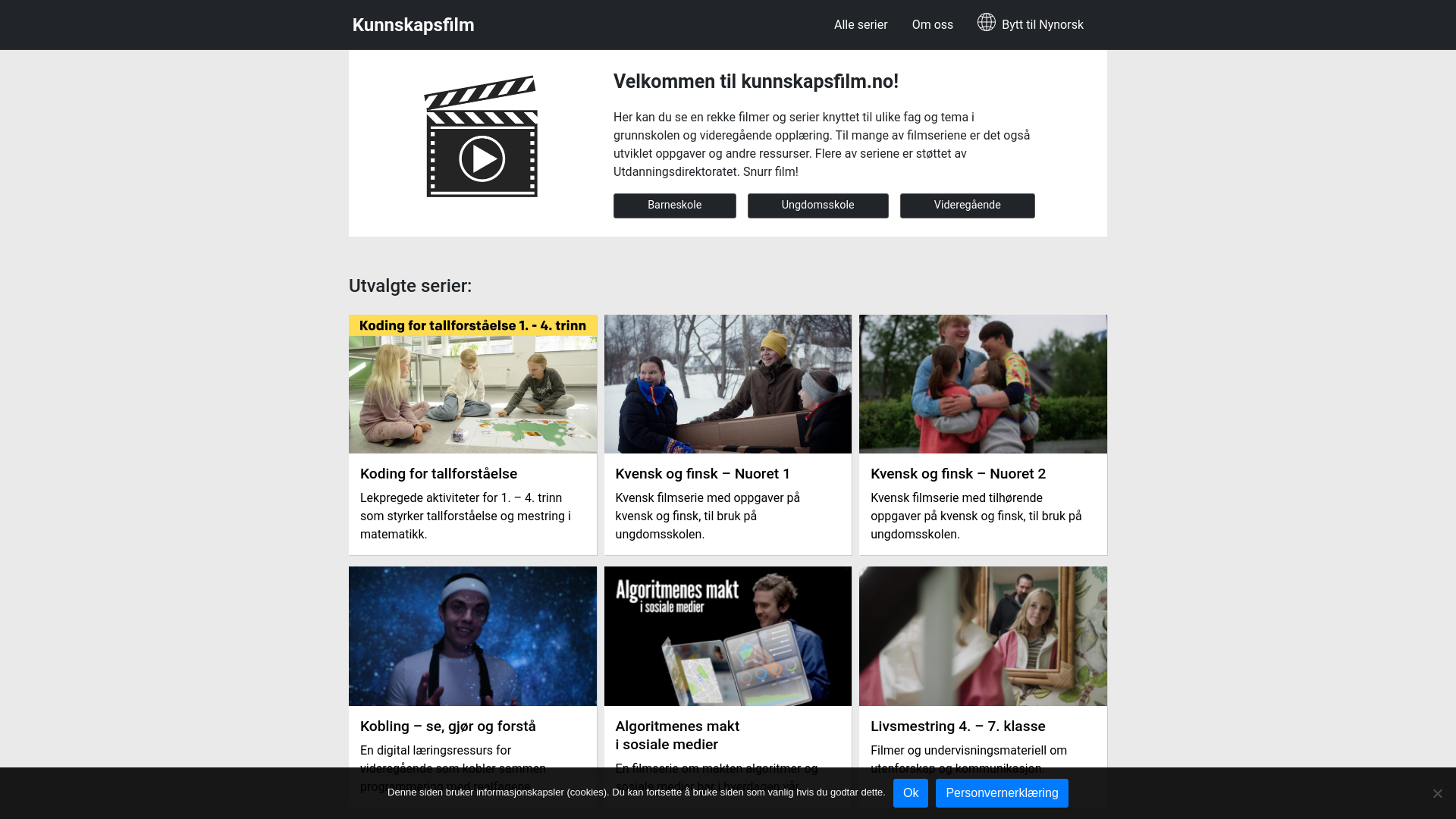 Screenshot of kunnskapsfilm.no