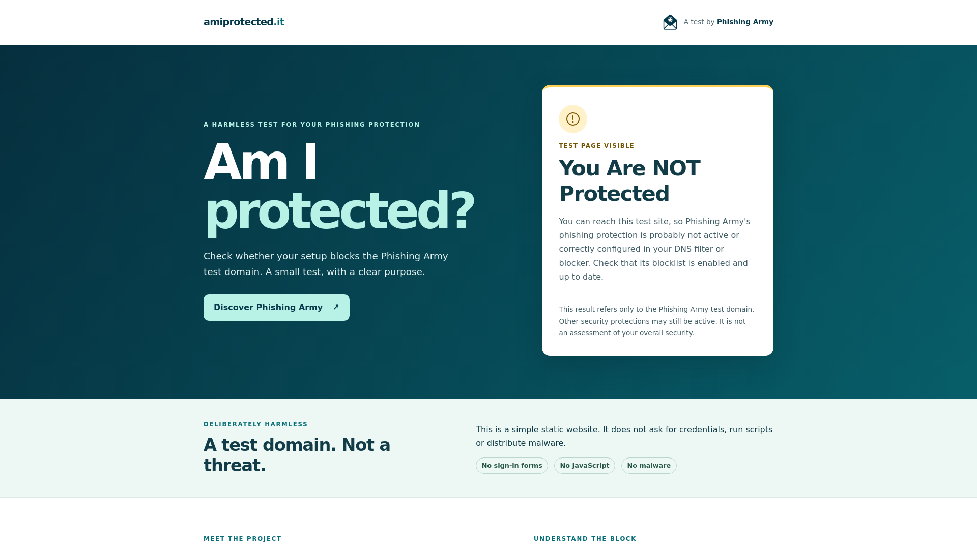 Screenshot of amiprotected.it