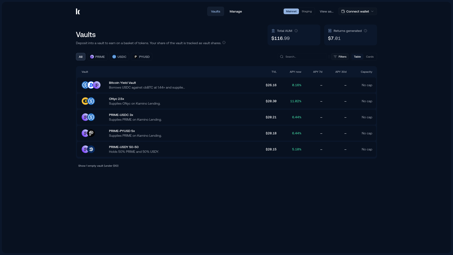 Screenshot of metavaults.kamino.fi