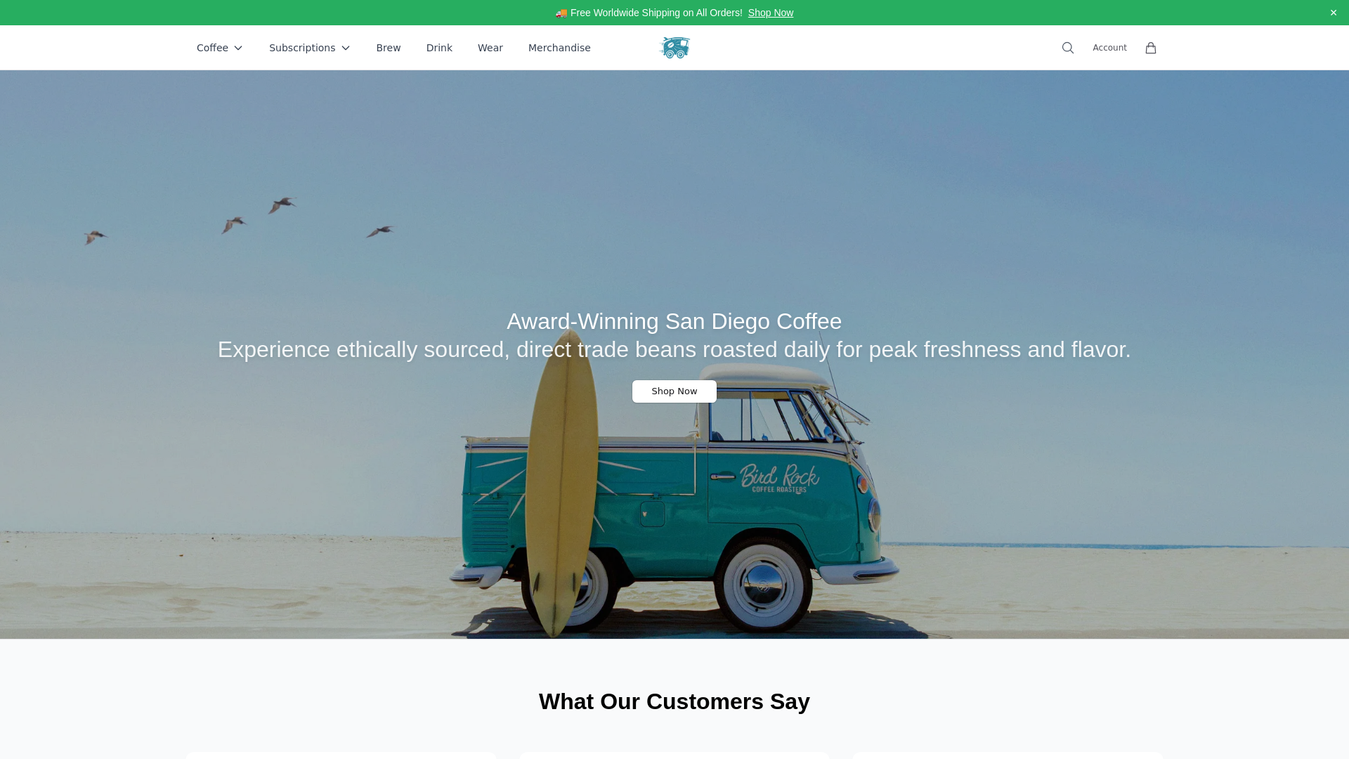 Screenshot of birdrockcoffeeroasters.shop