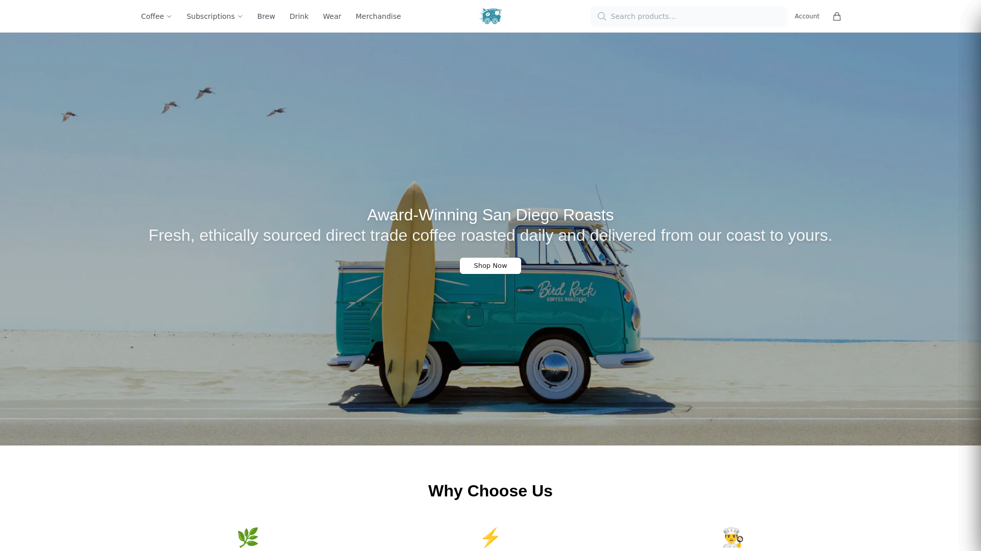 Screenshot of birdrockcoffee.shop