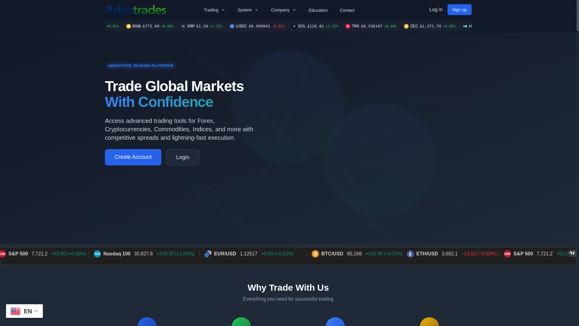 Screenshot of advatrades.com