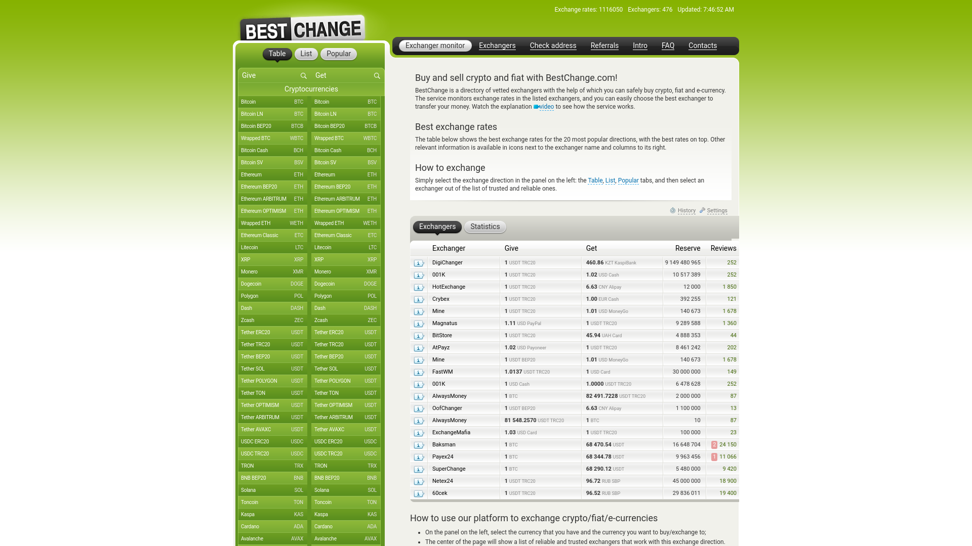 Снимок экрана bestchange.guru