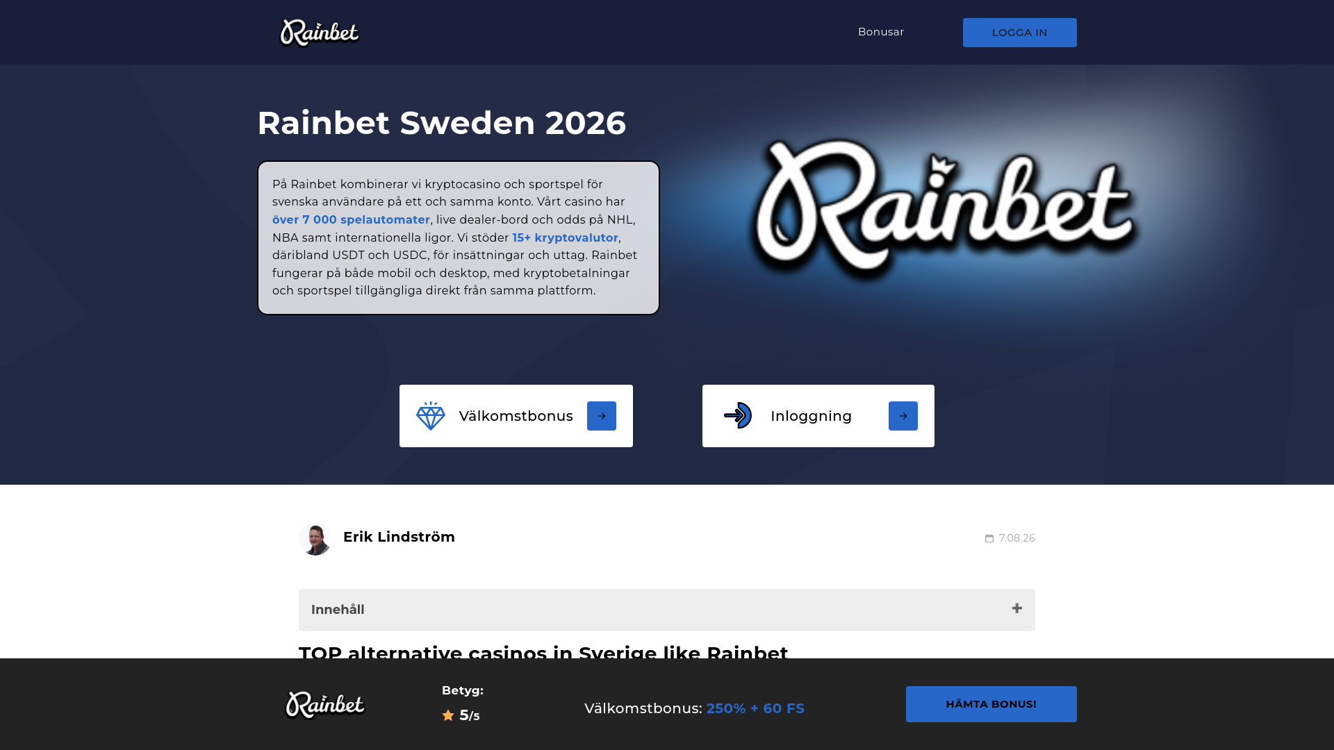 Screenshot of rainbetsweden.se