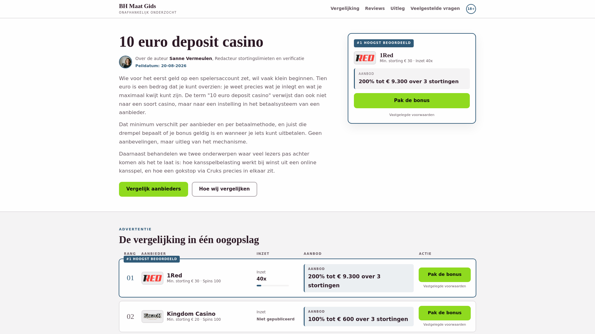 Screenshot of bhmaatcalculator.nl