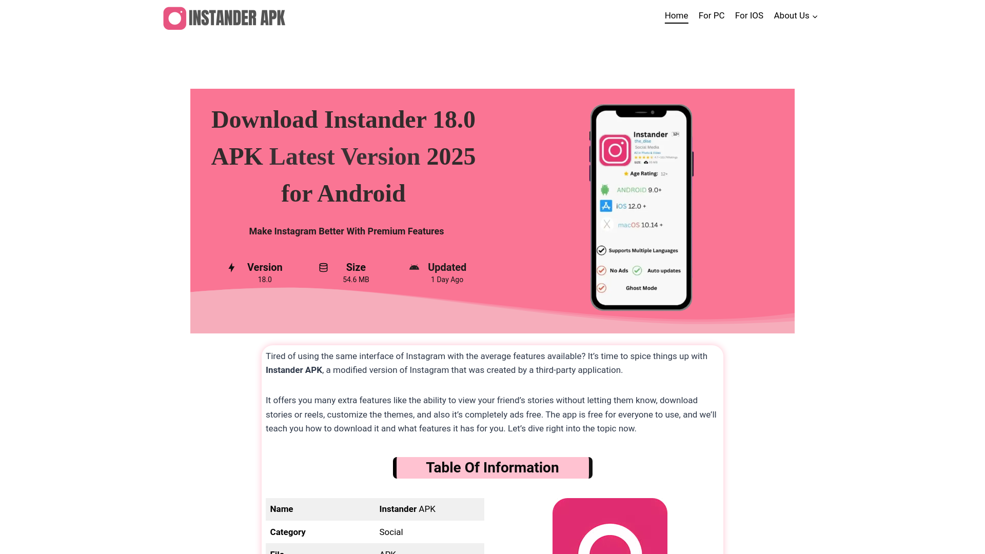 Screenshot of getinstander.net