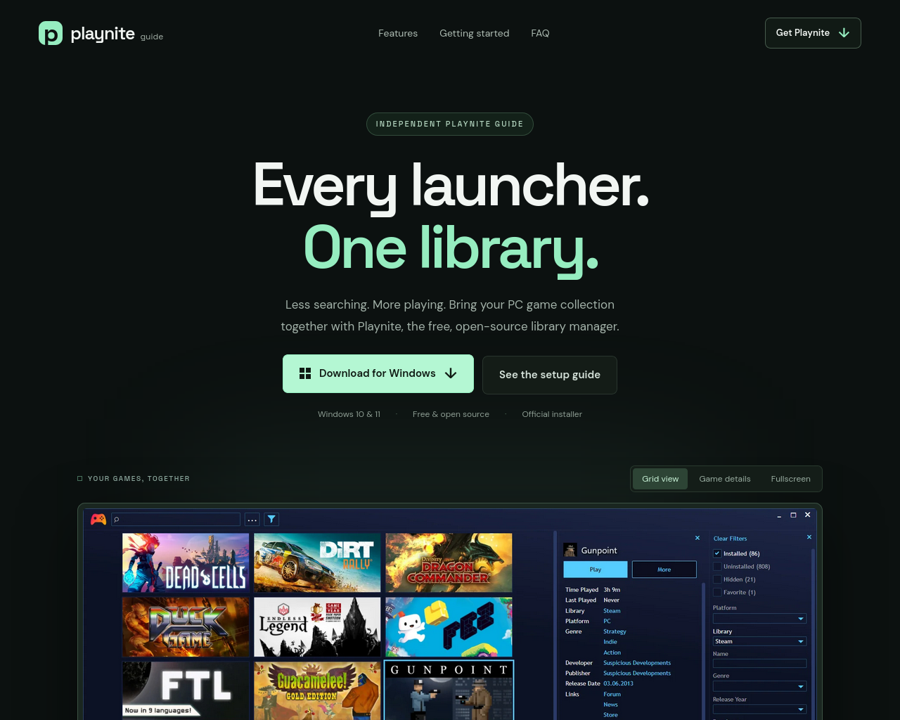 Снимок экрана playnite.info