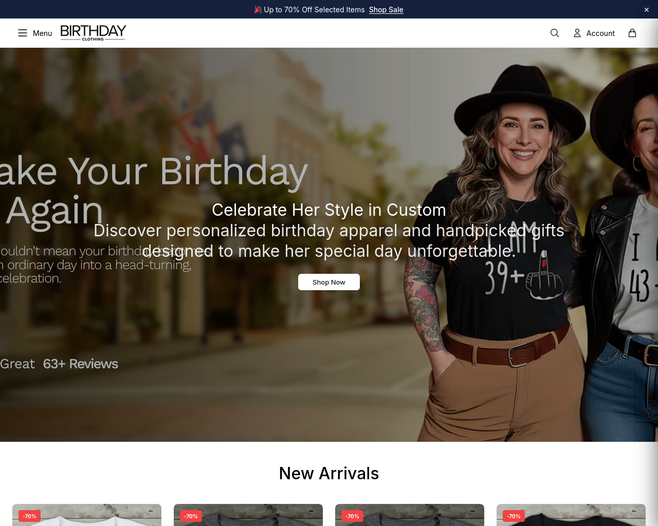 Screenshot of birthdayclothingstore.shop