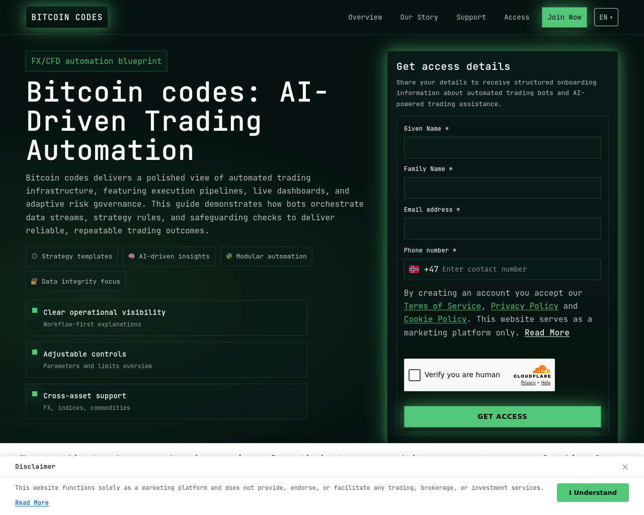 Screenshot von bitcoincodes.digital