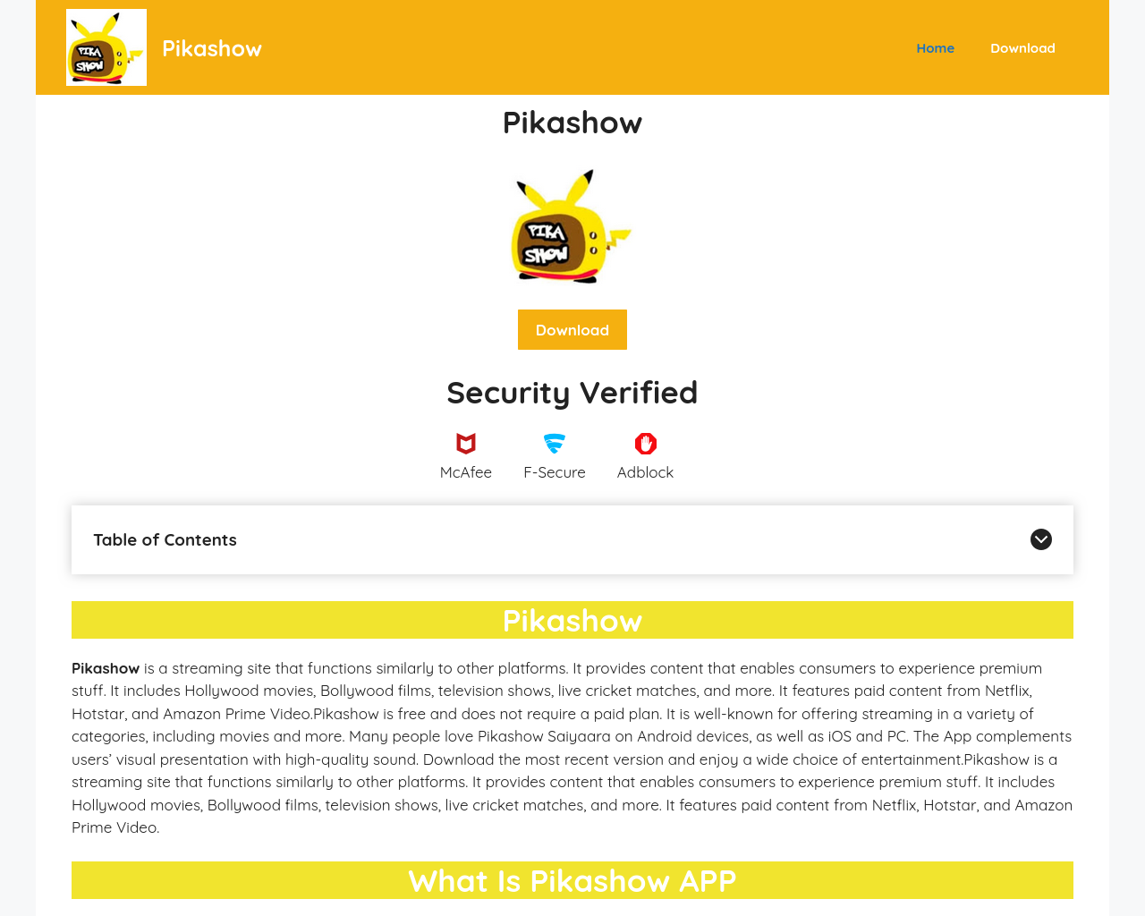Screenshot von pikashowapps.com