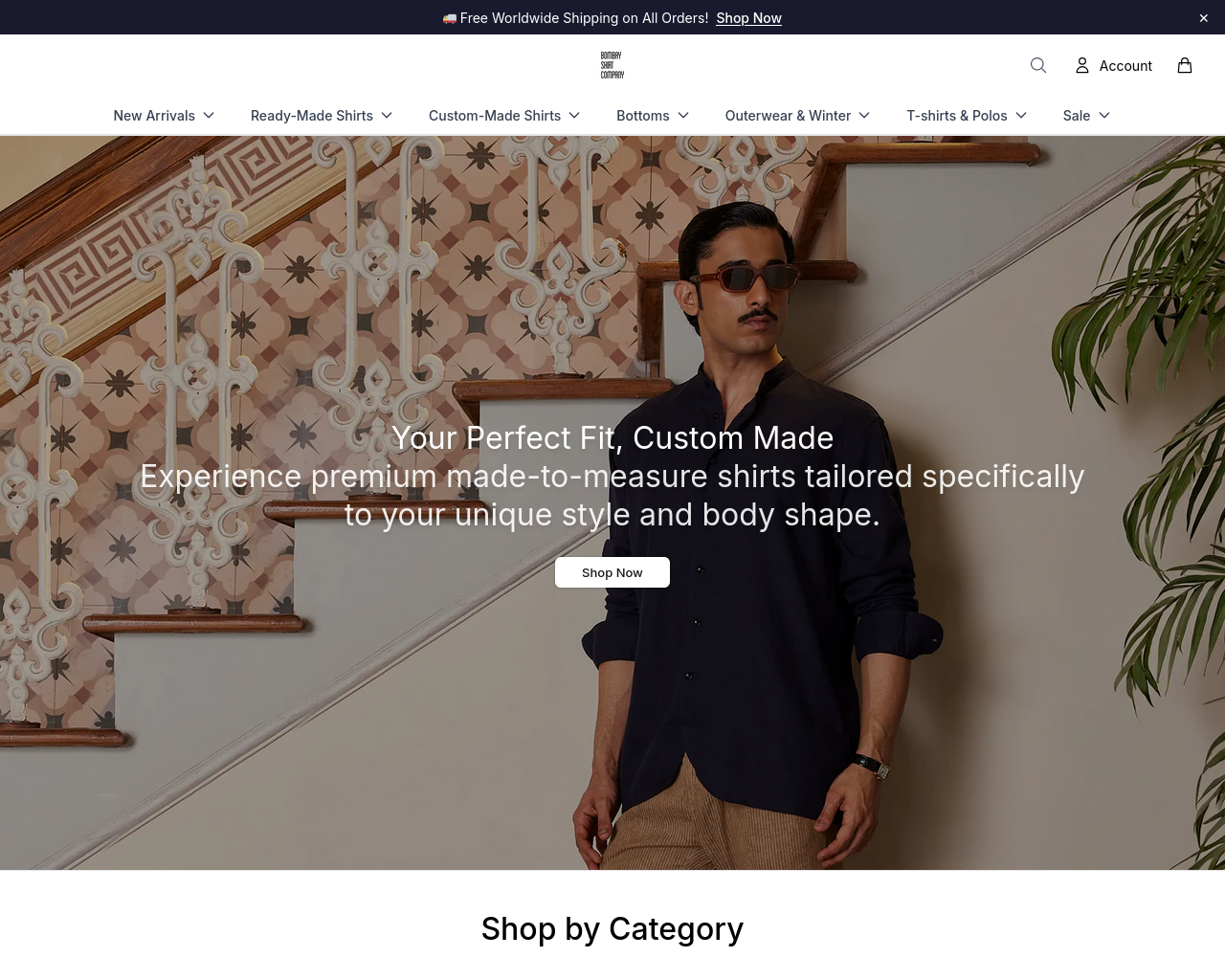Screenshot of bombayshirtcompanywear.shop