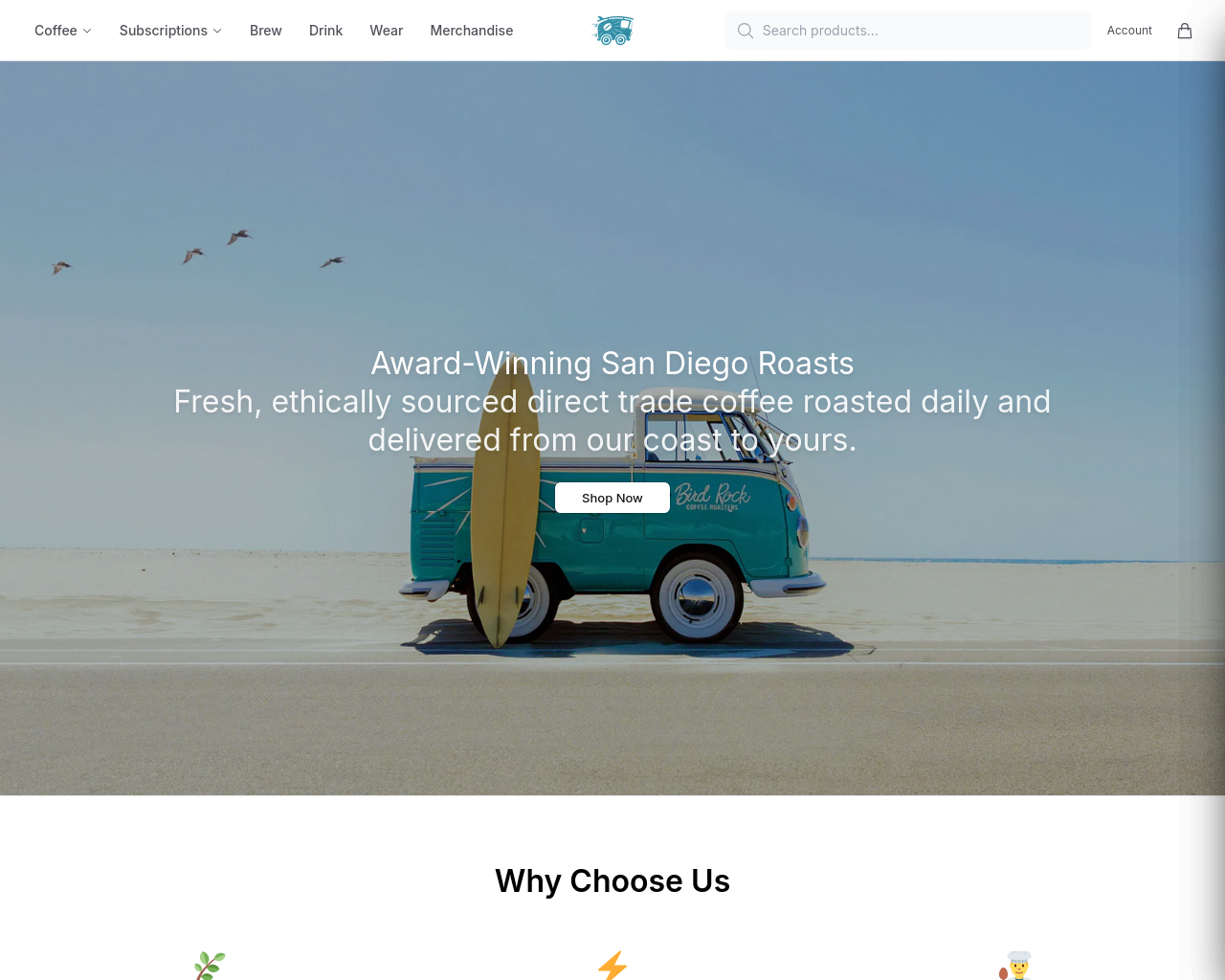 Screenshot of birdrockcoffee.shop
