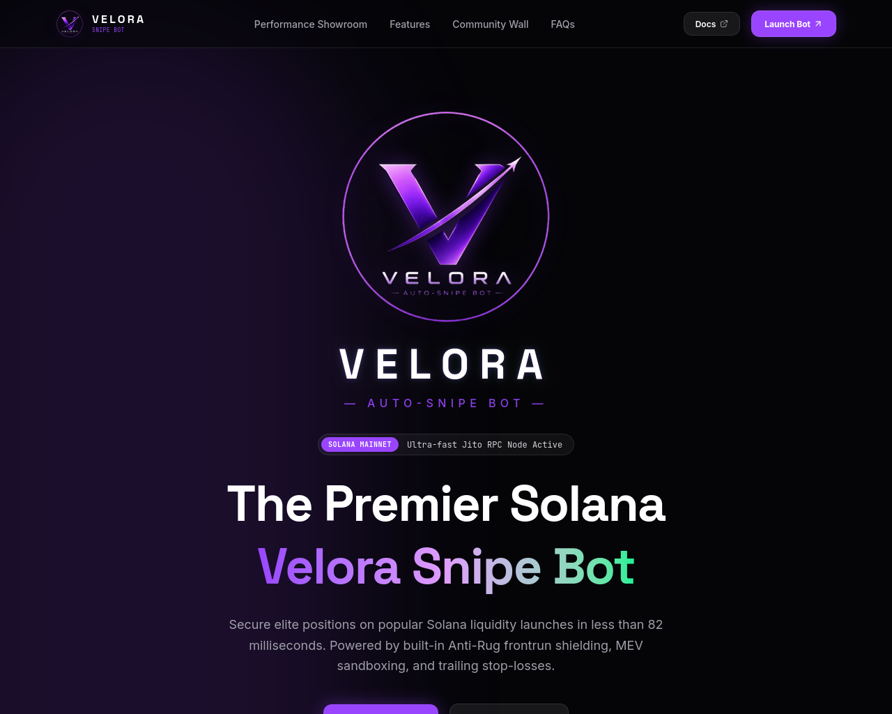 Screenshot von velorasniper.trade