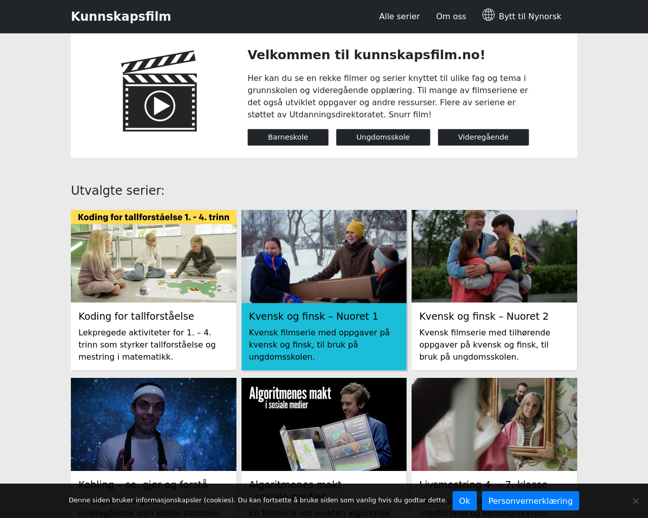Screenshot of kunnskapsfilm.no