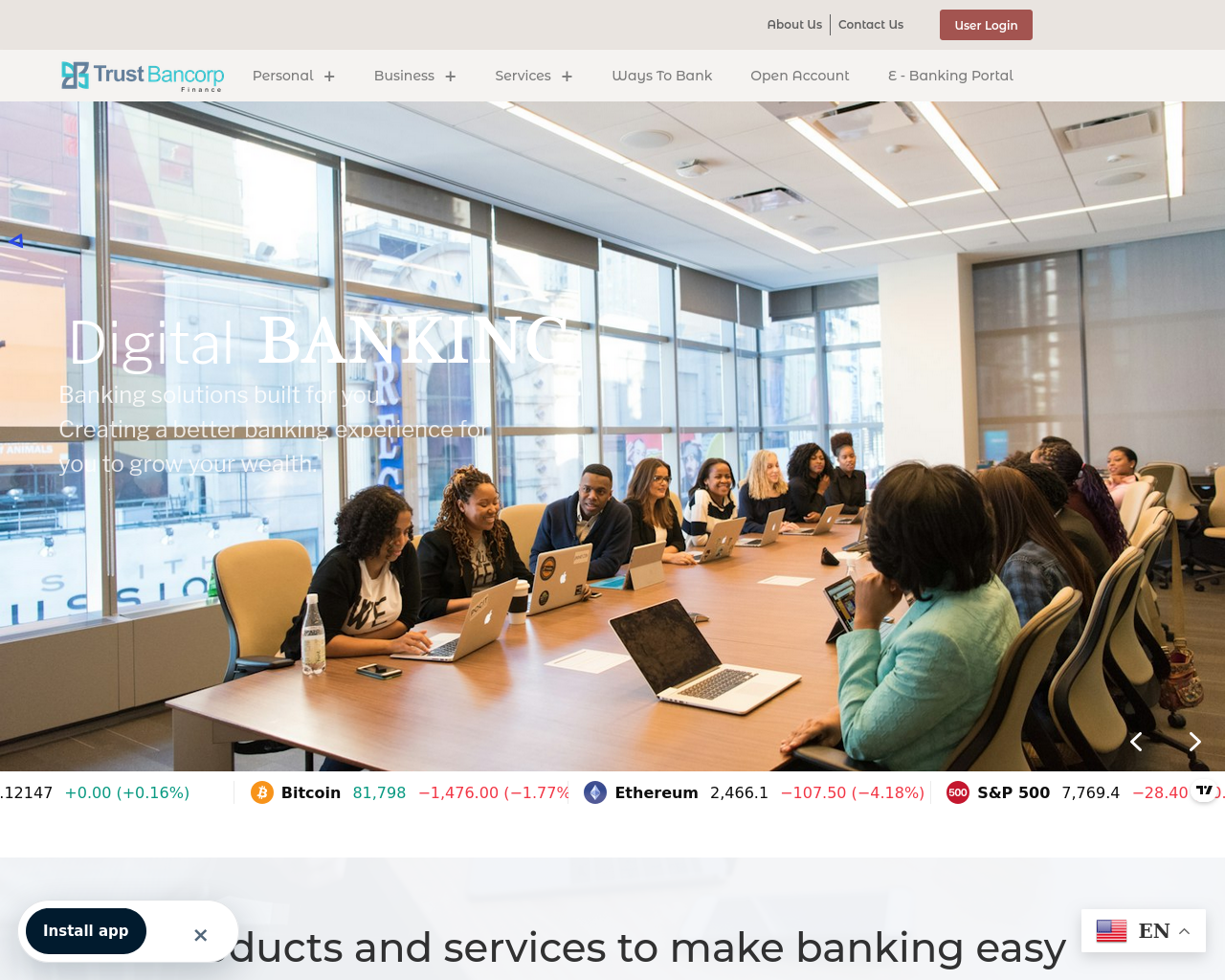 Screenshot of trustbancorpfin.com