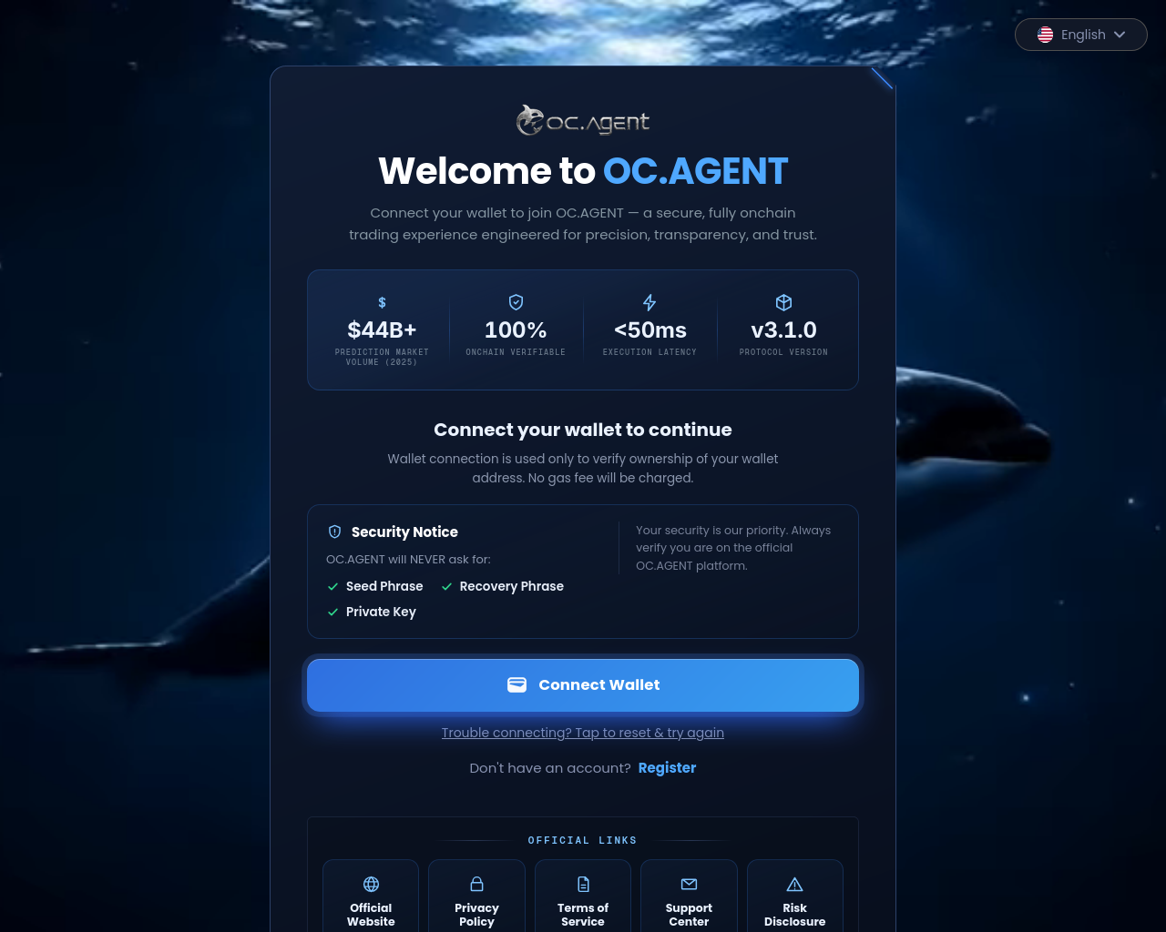 Снимок экрана dapp.ocdashboard.xyz