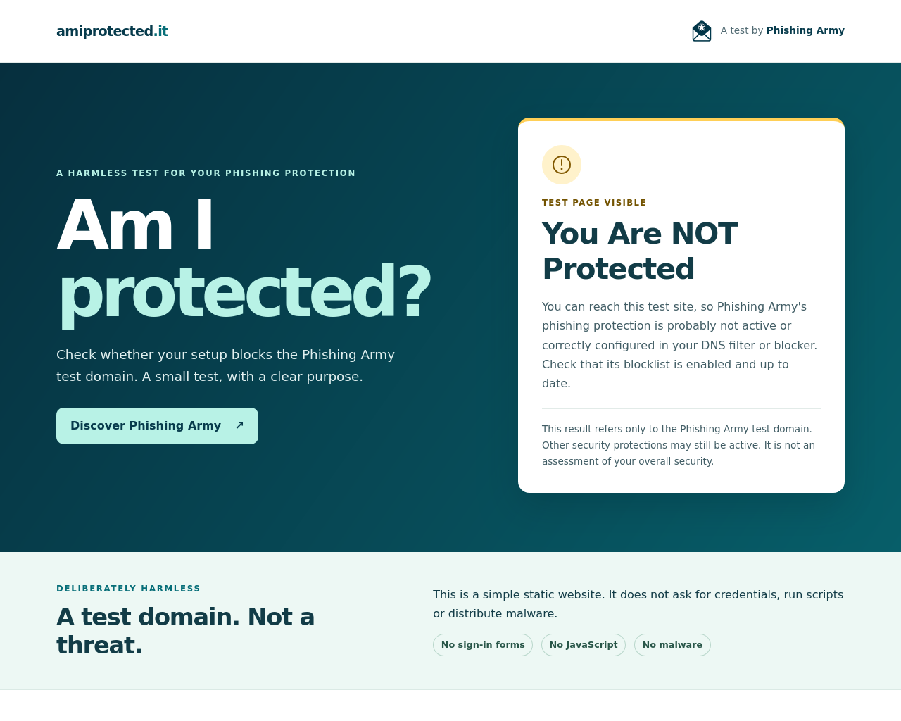 Screenshot of amiprotected.it